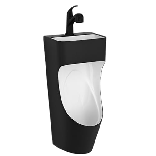 Keramik Wand Urinale für Männer, Urinente für Männer mit Wasserhahn und Spüle für den Einsatz in Toiletten, Badezimmern, Bars(Black) von YANGLLYJ