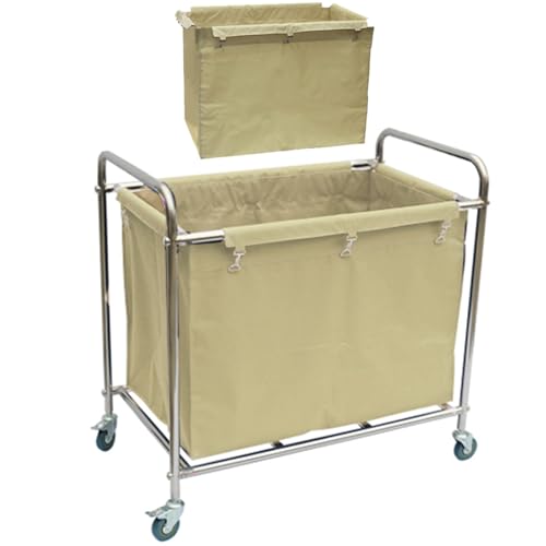 Wäschekorb mit Rollen, Wagen mit Rollen, Robuster Wäschewagen mit Geräuschloses Rad und Abnehmbaren Beuteln, für Zuhause, Hotel, Krankenhaus(Beige) von YANGLLYJ