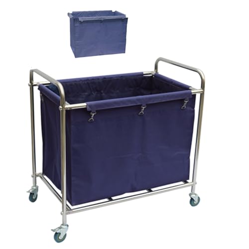 Wäschekorb mit Rollen, Wagen mit Rollen, Robuster Wäschewagen mit Geräuschloses Rad und Abnehmbaren Beuteln, für Zuhause, Hotel, Krankenhaus(Blue) von YANGLLYJ
