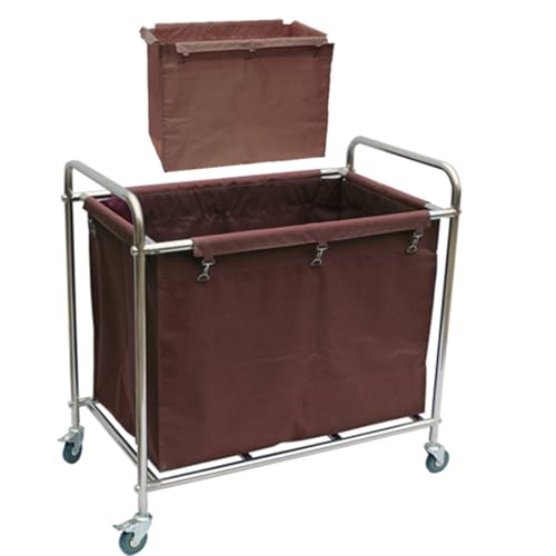 Wäschekorb mit Rollen, Wagen mit Rollen, Robuster Wäschewagen mit Geräuschloses Rad und Abnehmbaren Beuteln, für Zuhause, Hotel, Krankenhaus(Brown) von YANGLLYJ