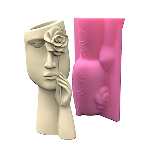 YANGLY Vase Blumentopf Silikonform Betonformen Kunst Menschliches Gesicht geformt Blumentöpfe Formen Zementform Silikonmaterial für Heimwerker von YANGLY