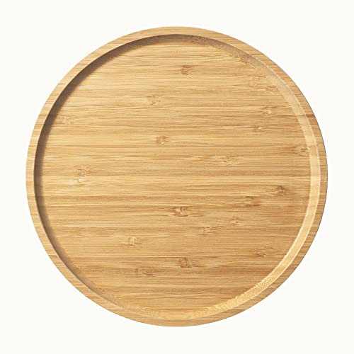 YANGQIHOME Bambus Servierplatte, Runde Holztablett, Holz-Serviertablett, Obst, Brot, Salatteller, Charcuterie-Servierbrett, 25 cm von YANGQIHOME