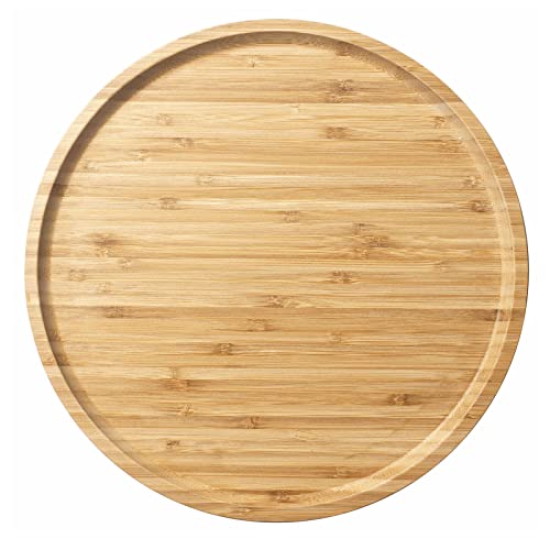 Bambus Servierplatte, Runde Holztablett, Holz-Serviertablett, Obst, Brot, Salatteller, Charcuterie-Servierbrett (35 cm) von YANGQIHOME
