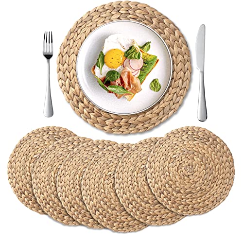 YANGQIHOME Platzset aus Wasserhyazinthe, rundes Tischset, handgemachte runde Platzdeckchen, Telleruntersetzer für Esstisch und Boho Deko (6er Set, 30 cm) von YANGQIHOME