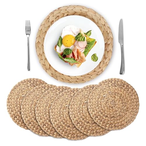 YANGQIHOME Platzset aus Wasserhyazinthe, rundes Tischset, handgemachte runde Platzdeckchen, Telleruntersetzer für Esstisch und Boho Deko (6er Set, 33 cm) von YANGQIHOME