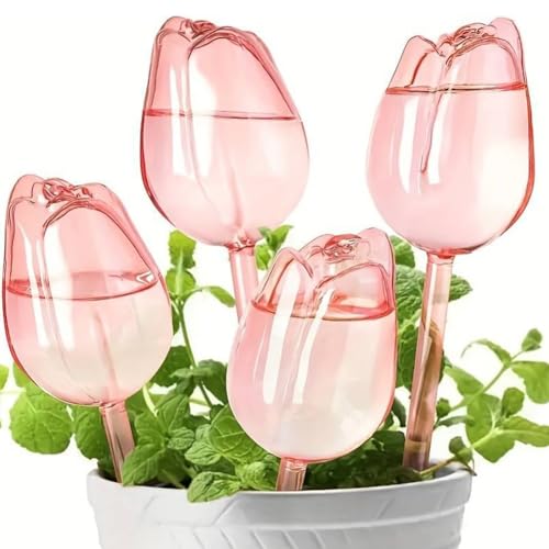 YANGSHINE 4 Stück Tulpenförmige Pflanzen Selbstbewässerung Kugeln Kunststoff Automatische Bewässerungsgeräte für Innen- und Außenpflanzen, Rosa von YANGSHINE