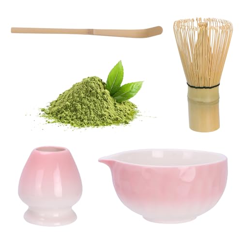 YANGTAI Matcha Set, Matcha-Set Rosa, Matcha-Schüssel mit Ausgießer, Matcha-Rührer und Ständer, Matcha-Löffel, Matcha Tee Set Pink für Teeliebhaber von YANGTAI