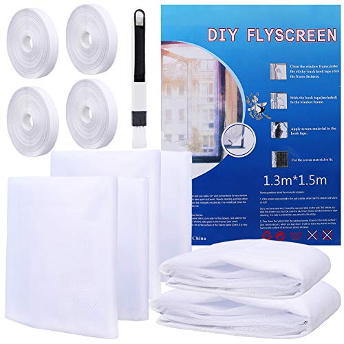 YANGTE Fliegengitter Fenster Insect Stop 4 Stück 130x150 cm, Insektenschutz mit Klettband selbstklebend, Moskitonetze für Fenster schützen die Familie vor Insekten (Weiß) von YANGTE