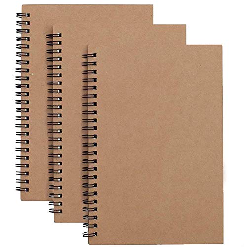 YANGTE A5 Skizzenbuch mit Spiralbindung, 3er Packung Kraft Cover Blank Skizzenblock,100 Blatt / 50 Weiße Säurefreies Zeichenpapie Perfekt für Reisen(Braun) von YANGTE