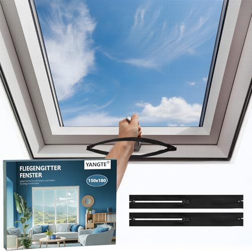 YANGTE Fliegengitter für Fenster Ohne Bohren 2 Stück 150 x 180 cm - Insektenschutz Fliegengitter Zuschneidbar mit Selbstklebendem Klettband von YANGTE