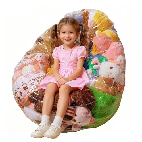 YANGUN 150L Clear Stuffed Animal Storage Bean Bag Cover - Extra Large Toy Organizer for Kids Waterproof Easy Clean Plush Toy Storage Seat (Cover Only, No Filler Included) von YANGUN