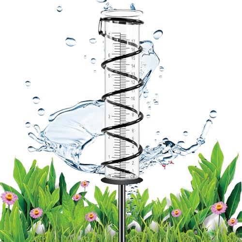 YANGUN Regenmesser für Garten Frostsicher 17CM, Outdoor Regenmesser Glas Regenwassermesser, Niederschlagsmesser mit Erdspieß Metall, Garten Regenmesser Metallrahmen Regenmengenmesser für Rasen Garten von YANGUN