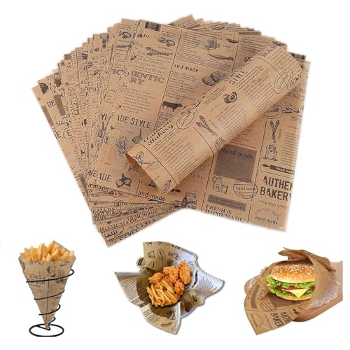 100 Blätter Deli Papierblätter,Wasserdicht und Öl Burger Papier, Pommes Papier für Korb,Großformat 38x28cm,Ölbeständiges Mattierungspapier, Burger Papier 100 Blätter Deli Papierblätter,Wasserdicht und Öl Burger Papier, Pommes Papier für Korb,Großformat 38x28cm,Ölbeständiges Mattierungspapier, Burger Papier von YANGWEN