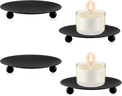 4 Stück Kerzenuntersetzer, Schwarz Rund Retro Kerzenleuchter Eisen Kunst für Hochzeit Weihnachten Party Bankett Gebet Tischdekoration von YANGWEN