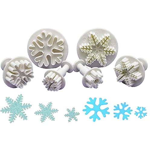 YANGWEN 6 Stück Fondant Ausstecher Set, Fondant Ausstecher Schneeflocken Ausstechformen Auswerfer Stempel Tortendeko Set für Kuchen Torte Kekse Schokolade Gelee von YANGWEN