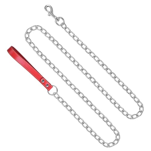 Hundeleine aus Metall, 180 cm Trainingsleine Hundeleine Hochleistungs-Hundekette Hunde Leine aus Leder und Metall für große, mittelgroße und kleine Hunde,Rot Hundeleine aus Metall, 180 cm Trainingsleine Hundeleine Hochleistungs-Hundekette Hunde Leine aus Leder und Metall für große, mittelgroße und kleine Hunde,Rot von YANGWEN