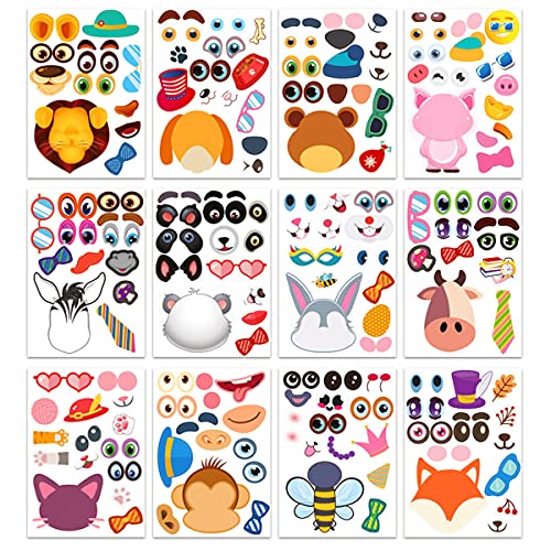 36 Blätter Make a face Sticker Machen Sie Ihren eigenen Sticker Zoo Animal Sticker Sheets Woodland Teaching Stickers Labels Decals für Kinderparty, Geburtstag, Partygeschenke, Basteln von YANGWEN