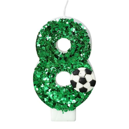 3D Geburtstagskerzen Zahlen – Fußball-Grüne Glitzerkerzen als Kuchendeko (Zahl 8) für Jungen & Mädchen, Geburtstagsparty, Kuchen-Topper & Tischdeko von YANGWEN
