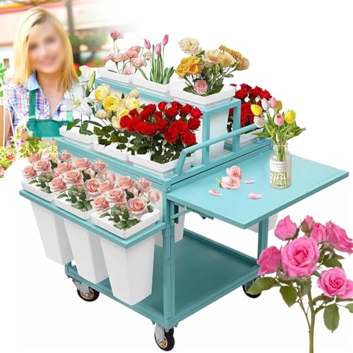 YANGYMM BlumenstäNder für Den AußEnbereich, BlumenstäNder, Faltbarer BlumenstäNder Mit Rollen, mit 18 Eimern Und RäDern, Tragbarer Blumenwagen für Garten- Und Terrassendekoration,Green von YANGYMM