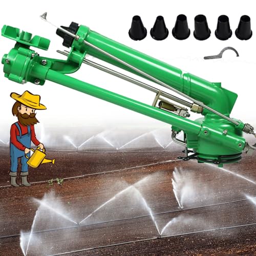 YANGYMM Sprinkler für die Bewässerung von landwirtschaftlichen Betrieben mit Druckmesser, 1,5-Zoll-Regenpistolen-Sprühkopf, 360°-Bewässerung Flächen, für Rasen- und Gartenbewässerung mit 5 Düsen von YANGYMM