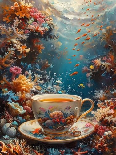 Diamond Painting Tasse Diamond Painting Erwachsene, 5D DIY Crystal Art Landschaft Muster Quadratische Steine Vollbohrer Mosaik Bastelset Erwachsene für Zimmer Deko, Geschenke 20 x 30 cm -yym25077P von YANGYUMBOU