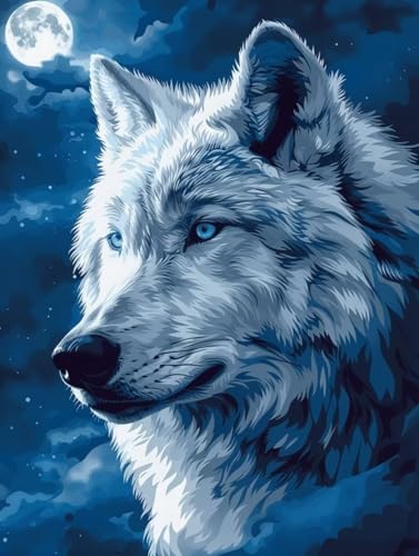 Diamond Painting Wolf Diamond Painting Erwachsene, 5D DIY Crystal Art Mond Muster Quadratische Steine Vollbohrer Mosaik Bastelset Erwachsene für Zimmer Deko, Geschenke 100 x 135 cm -yym250723965 von YANGYUMBOU