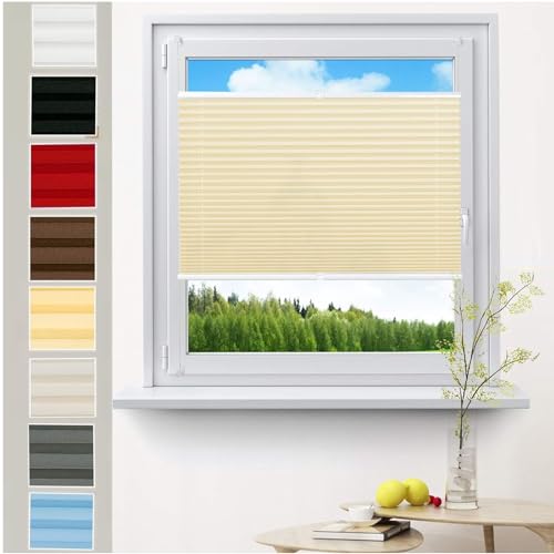 Fenster Plissee Klemmfix Jalousie 55 x 70 cm Einfache Montage Blickdicht Plissee ohne Bohren Klemmfix Rollo inkl.Klemmträger für Fenster ohne Bohren, Beige Fenster Plissee Klemmfix Jalousie 55 x 70 cm Einfache Montage Blickdicht Plissee ohne Bohren Klemmfix Rollo inkl.Klemmträger für Fenster ohne Bohren, Beige von YANHONG
