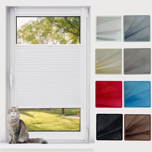 Klemmfix Plissee Ohne Bohren 45 x 70 cm ohne Bohren Verdunklung Thermo Plisseerollo Faltrollo Jalousie Rollo für Fenster & Tür für Fenster ohne Bohren, Weiß von YANHONG