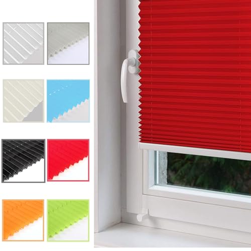 Klemmfix Plissee Ohne Bohren 75 x 100 cm Einfache Montage Blickdicht Rollo für Fenster Easyfix Plisseerollo Blickdichtes Falt-Rollo, für Fenster & Tür, Rot von YANHONG