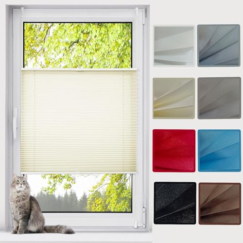 Klemmfix Plissee Ohne Bohren 85 x 170 cm Blickdicht Easyfix Sonnenschutz Verspannt Fensterollo, Klemmfix Rollo Inkl. Aller Montage-Teile, für Fenster & Tür, Beige von YANHONG