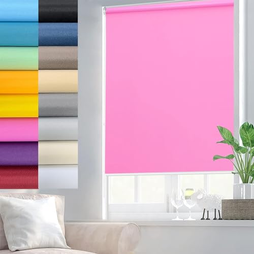 Klemmfix ohne Bohren Rollos 60 x 220 cm Sonnenschutz und Sichtschutz Rollo verdunkelung für innen Fenster mit Klämmträger, für Fenster und balkontür, Rosa von YANHONG