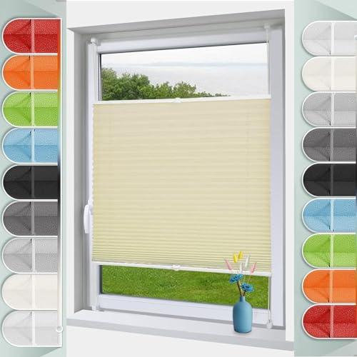 Plissee Klemmfix Klemmfix-Plissee 80 x 110 cm Blickdicht Easyfix Sonnenschutz Faltrollo Blickdicht für Fenster & Tür, Rollo für Fenster & Tür für Fenster & Tür, Beige von YANHONG