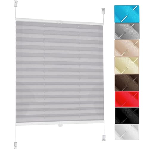 Plissee Klemmfix Plisseerollo 45 x 110 cm Blickdicht Sichtschutz Sonnenschutz Jalousie Plisseerollo mit Klemmträger, Blickdichtes Falt-Rollo, für Tür & Fenster, Hellgrau von YANHONG