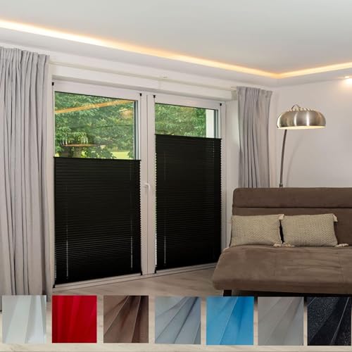 Plissee Klemmfix ohne Bohren 80 x 80 cm Sichtschutz und Sonnenschutz Blickdicht Faltrollo für Fenster & Tür mit Klemmträger für Fenster & Tür, Schwarz von YANHONG