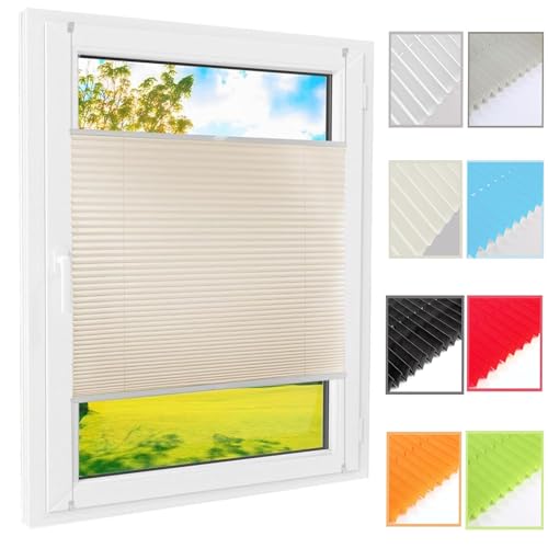 Plissee Ohne Bohren Klemmfix Faltrollo, 30 x 90 cm Sichtschutz Sonnenschutz,Blickdicht, Plissee Klemmfix Rollo, mit Klemmträger/ -Fix, für Fenster Und Tür, Beige von YANHONG