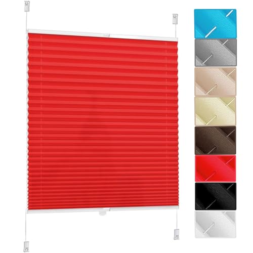 Plissee nach maß,Plissee Faltrollo 105 x 130 cm ohne Bohren Verdunklung Thermo Plissee ohne Bohren Klemmfix Rollo Blickdichtes Falt-Rollo, für Tür & Fenster, Rot von YANHONG