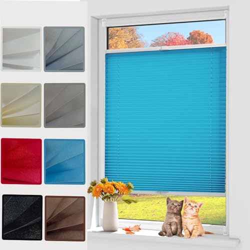 Plissee nach maß,Plissee Faltrollo 40 x 150 cm Blickdicht Easyfix lichtdurchlässig Fertifplissee - Rollos für Fenster und Tür Rollo für Fenster & Tür für Fenster ohne Bohren, Blau von YANHONG