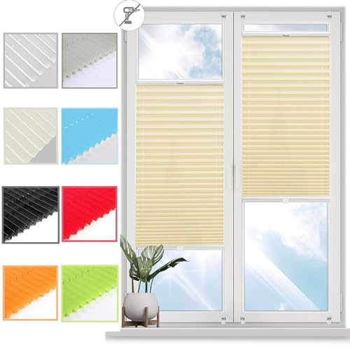 Plissee ohne Bohren Klemmfix, 45 x 210 cm ohne Bohren Verdunklung Thermo Plisseerollo Faltrollo Jalousie Blickdichtes Falt-Rollo, für Fenster & Tür, Beige von YANHONG