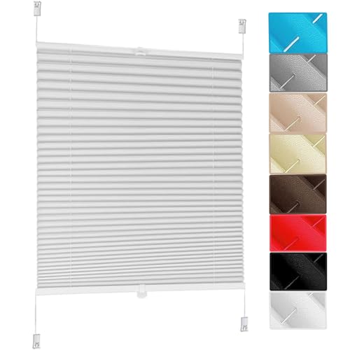 Plissee ohne Bohren Klemmfix, 55 x 60 cm ohne Bohren lickdicht Sonnenschutz Verspannt Fensterollo, Klemmfix Rollo inkl.Klemmträger für Fenster & Tür, Weiß von YANHONG