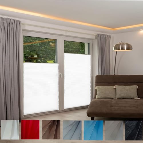 Plissee ohne Bohren Klemmfix 50 x 160 cm Sonnenschutz Easyfix Lichtdurchlässig Faltrollo Jalousie Rollo mit Klemmträger für Fenster und Tür, Weiß von YANHONG