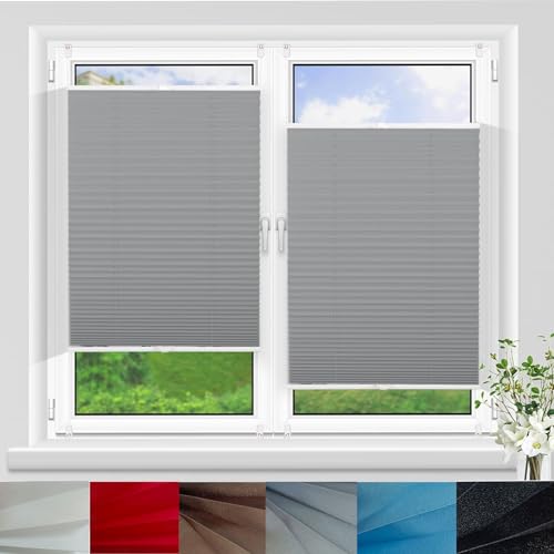 Plissee ohne Bohren Verdunkelung 55 x 110 cm Sonnenschutz Easyfix Lichtdurchlässig Faltrollo Klemmfix Plisseerollo mit Klemmträger / -fix für Fenster & Tür, Hellgrau von YANHONG