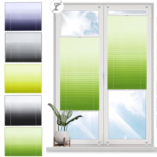 Plissee ohne Bohren Verdunkelung 65 x 120 cm Sonnenschutz Easyfix Lichtdurchlässig Jalousien zum Klemmen mit Klemmträger für Tür & Fenster, Grün von YANHONG