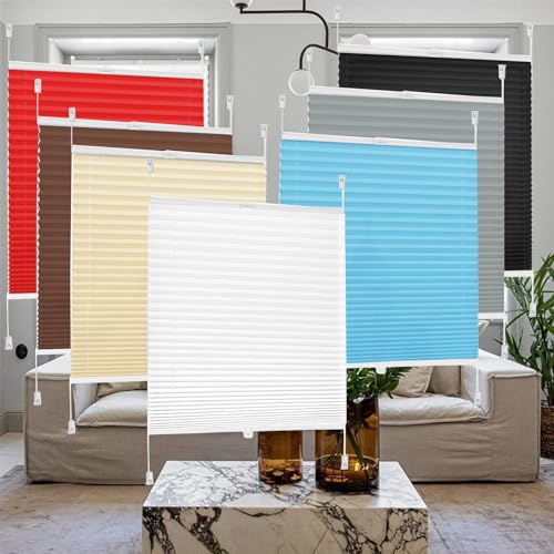 Plissee ohne Bohren nach maß, 60 x 70 cm Blickdicht und lichtdurchlässig Plisee Rollo Ohne Bohren Klemmfix Rollo für Fenster & Tür für Fenster & Tür, Beige von YANHONG