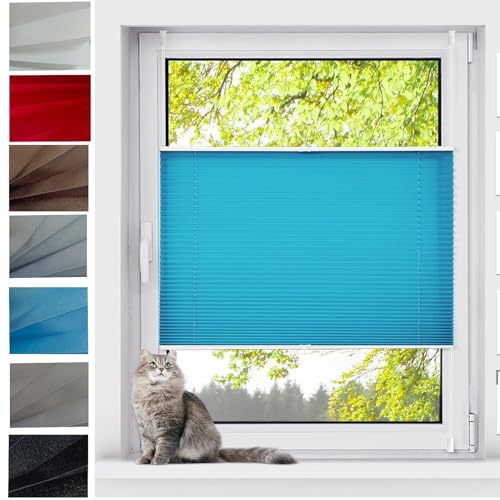 Premium Plissee Faltrollo 105 x 130 cm Blickdicht Sichtschutz Sonnenschutz Plisseerollo Faltrollo Jalousie Inkl. Aller Montage-Teile, für Fenster ohne Bohren, Blau von YANHONG