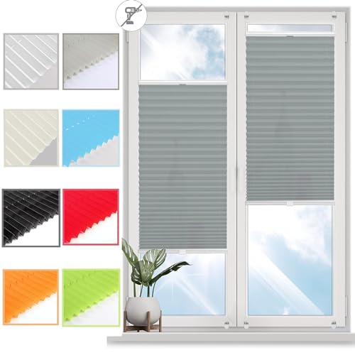 Premium Plissee Faltrollo 70 x 120 cm ohne Bohren Verdunklung Thermo Jalousie Rollos für Fenster und Tür, Inkl. Aller Montage-Teile, für Fenster, Hellgrau von YANHONG