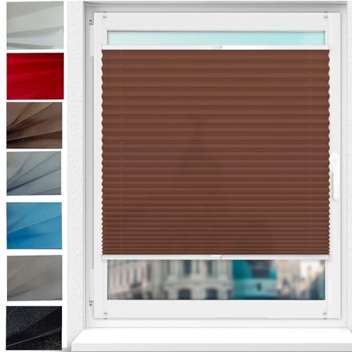 Premium Plissee Faltrollo 85 x 140 cm Blickdicht Easyfix Sonnenschutz Jalousie Plisseerollo für Fenster & Tür inkl.Klemmträger für Fenster ohne Bohren, Braun von YANHONG