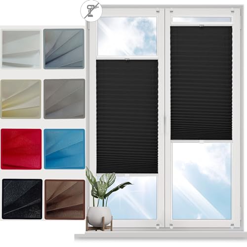 Premium Plissee Faltrollo ohne Bohren 120 x 140 cm Montage Sichtschutz und Sonnenschutz Fertifplissee Jalousie Faltrollo mit Klemmträger / -fix für Tür & Fenster, Schwarz von YANHONG