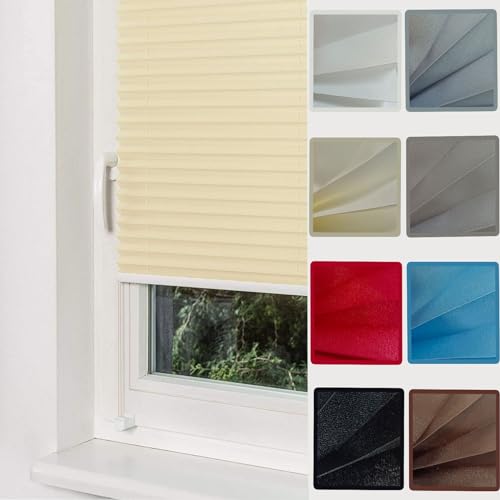 Premium Plissee Faltrollo ohne Bohren 45 x 50 cm Sichtschutz und Sonnenschutz Klemmfix Plisseerollo Faltrollo mit Klemmträger / -fix für Fenster & Tür, Beige von YANHONG