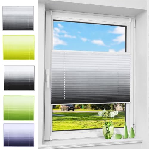 Premium Plissee Faltrollo ohne Bohren 90 x 110 cm Sichtschutz und Sonnenschutz Jalousie Faltrollo Fensterrollo Rollo mit Klemmträger für Tür & Fenster, Grau von YANHONG