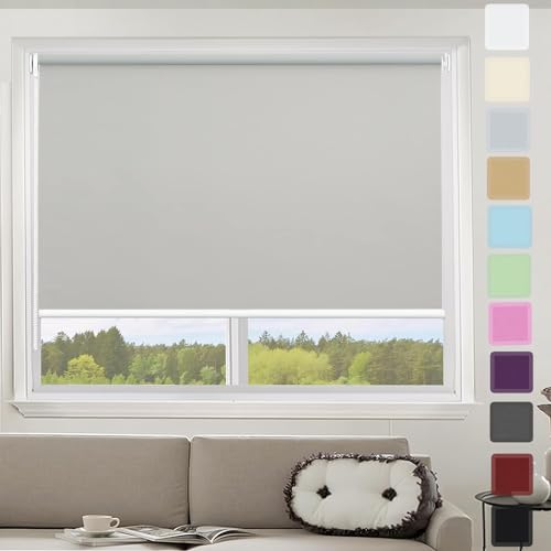 Rollos Fensterrollo Rollo Klemmfix, 30 x 110 cm Maßgeschneiderte Größe, Sonnenschutz Tag Nacht Rollo für Fenster und Türen, mit Klemmträger, für Fenster und balkontür, Hellgrau von YANHONG